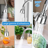 Aérateur de robinet pivotant à 360 degrés embout robinet cuisine 2modes d'écoulement de l'eau mousseur robinet aérateur robinet