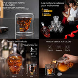 Carafe tête de mort crâne 700ml et 6 verres à whisky 75ml carafe à whisky verre à vin pour cadeau de saint-valentin et fête pères