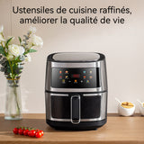 Friteuse à air 8L 1350W Fenêtre de visualisation de 7 pouces 27x32cm Four électrique intelligent à écran tactile en acier inoxydable