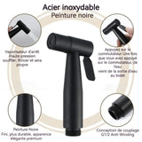 Pulvérisateur de bidet en acier inoxydable noir 1/2pouce+tuyau+socle multifonctionnel kit douchette wc pulvérisateur de toilettes