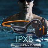 Casque conduction osseuse IPX8 230mA orange bluetooth 5,3 ecouteurs bluetooth sans fil avec mémoire 32Go casque bluetooth sans fil