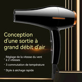 Sèche cheveux 3 vitesses de vent 3 réglages de température Régulation double interrupteur Sortie d'air à grand volume Hair Dryer