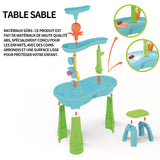 Table d'activité 3 niveaux table sable et eau avec chaise et moules table d'eau enfant exterieur pour enfants filles et garçons