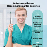 Brosse à dents électrique avec cinq modes réglables étanche IPX7 chargement USB convient aux adultes et aux enfants blanc