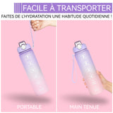 Gourde sport 800ml violet grande capacité étanche couvercle amovible avec paille graduation pour les sports d'été plein air boire