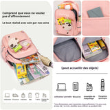 Sac à dos scolaire 46x30,5x22cm sac à dos de grande capacité sac d'ordinateur imperméable charge réduite charmant rose cartable