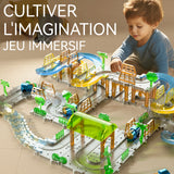 Circuit voiture enfant 132 pcs DIY train électrique avec lumière piste multicouche piste de course pour 4-6 ans garçons et filles
