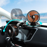 Ventilateur électrique dans la voiture Réglage à deux vitesses  Rotation à 360 degrés Chargeur double port Ventilateur à double tête