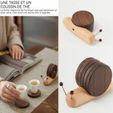 Sous-verres 5PCS ronds escargots en bois décoration maison avec aimant mignon dessous en bois élégant pour café thé et boissons