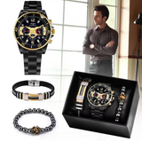 Coffret cadeau bracelet et montre 3PCS montres à quartz pour hommes bracelet de perles cadeau pour la fête des pères luxueuse