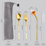 ouverts de table 4 pcs Acier inoxydable pour Ensemble Ménagère Acier Inoxydable Comprend Fourchette Cuillère brosse Paille bouchon