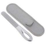 Lime à ongles 9,2x1,6cm poignée confortable trou de suspension pour le rangement en acier inoxydable avec étui en cuir argenté