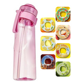Gourde sport 650ml bouteille d'eau amusante et fruitée goulot courbé avec paille 7anneaux fruités différents rose transparent