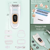 Épilateur électrique 2 en 1 5w 800mah ipx7 étanche épilation et rasage 2 niveaux réglable épilateur pour femme rasoir pour femme