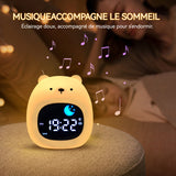 Réveil pour enfants 1800mAh 10,5x9,8x9,45cm fonctionnement facile par boutons design mignon éclairage 8 couleurs design ours