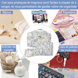 Trousse de toilette 3 pcs de Voyage Pour Femmes Volume élevé Motifs bleus élégants Matière coton À zip Trousse de Maquillage
