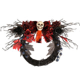 Couronne de crânes d'Halloween  40*40CM  guirlande de branches flétries  Tête de mort  Design lumineux  Décoration d'Halloween