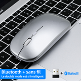 Souris sans fil Bluetooth 2.4 G Bluetooth Dual Mode Rechargeable Mouse Silent Light Computer Laptop Office Gaming Mouse Argenté