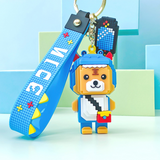 TD® Creative pixel wind cartoon cross dress petit tigre silicone porte-clés métal porte-clés anneau mignon sac pendentif bleu porte-