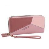 Mesdames Double Zipper Wallet Porte-monnaie Porte-cartes Rose Longue Couture Contrastante Couleur Double Portefeuille Portefe