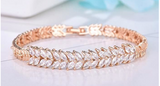TD® Bracelet Gourmette en Or Rose en forme de Feuilles Serties de Strass pour Femme Chaîne en Plaqué 18K Or Charme Zirconium Cadeau