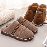 Pantoufles en coton à semelles épaisses, chambre  d'automne  et d'hiver pour hommes et chaussures moelleuses pantoufles en co