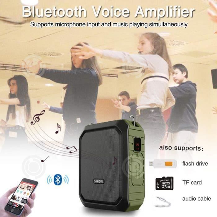 TD® Amplificateur de voix portable sans fil 18W Haut parleuravec casque micro étanche Bluetooth effet mégaphone + batterie de secour