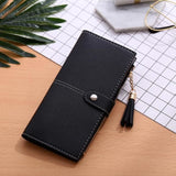 TD®  Porte-Feuille femmes Simple Long/ Porte-Monnaie/ Porte-Cartes Sac à Main Noir Double Sécurité Zip Bouton à Pression Usage