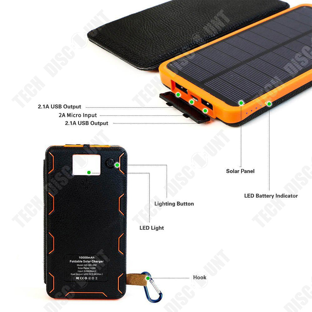 TD® Banque d'alimentation solaire 20000mAh Banque d'alimentation pliante extérieure à charge rapide portable largement compatible
