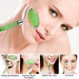 TD® Rouleau Pierre Jade et GuaSha Set pour Soin du Visage, Anti-âge, Anti-Ride Naturel Rajeunissant, Retenseur,Peau Jeune et Belle