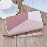 Mesdames Double Zipper Wallet Porte-monnaie Porte-cartes Rose Longue Couture Contrastante Couleur Double Portefeuille Portefe