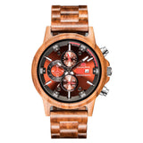 TD® Montre en noyer naturel et alliage - couleur rouge noir multifonction - apparence sportive et luxueuse montre mouvement quartz