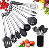 TD® 9 pcs kit Ustensiles de Cuisine, Set spatule en Silicone, Batterie de Cuisine antiadhésive Anti-Rayures et résistante
