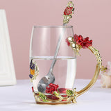 TD® Verre fleur tasse à thé style européen créatif rose émail couleur tasse à eau couleur haute température cadeau