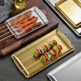 Assiette rectangulaire en acier inoxydable 304 épaissie Assiette de barbecue coréenne, assiette à sushi, plateau à fond plat