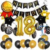TD® Ballons Happy Birthday 18ème Anniversaire/ Fournitures Décorations 18 Ans/ Noir et Or Gros Ballon Aluminium & Latex