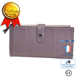 TD® Portefeuille Long Femme Utilisation Quotidienne Sac à Main Qualité Pochette Couleur Taupe Double Fermeture Zip Bouton Pression