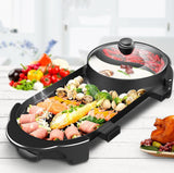 TD® Plaque de cuisson électrique antiadhésive grand poêle de puissance de feu conception plug barbecue cuisson double compartiment