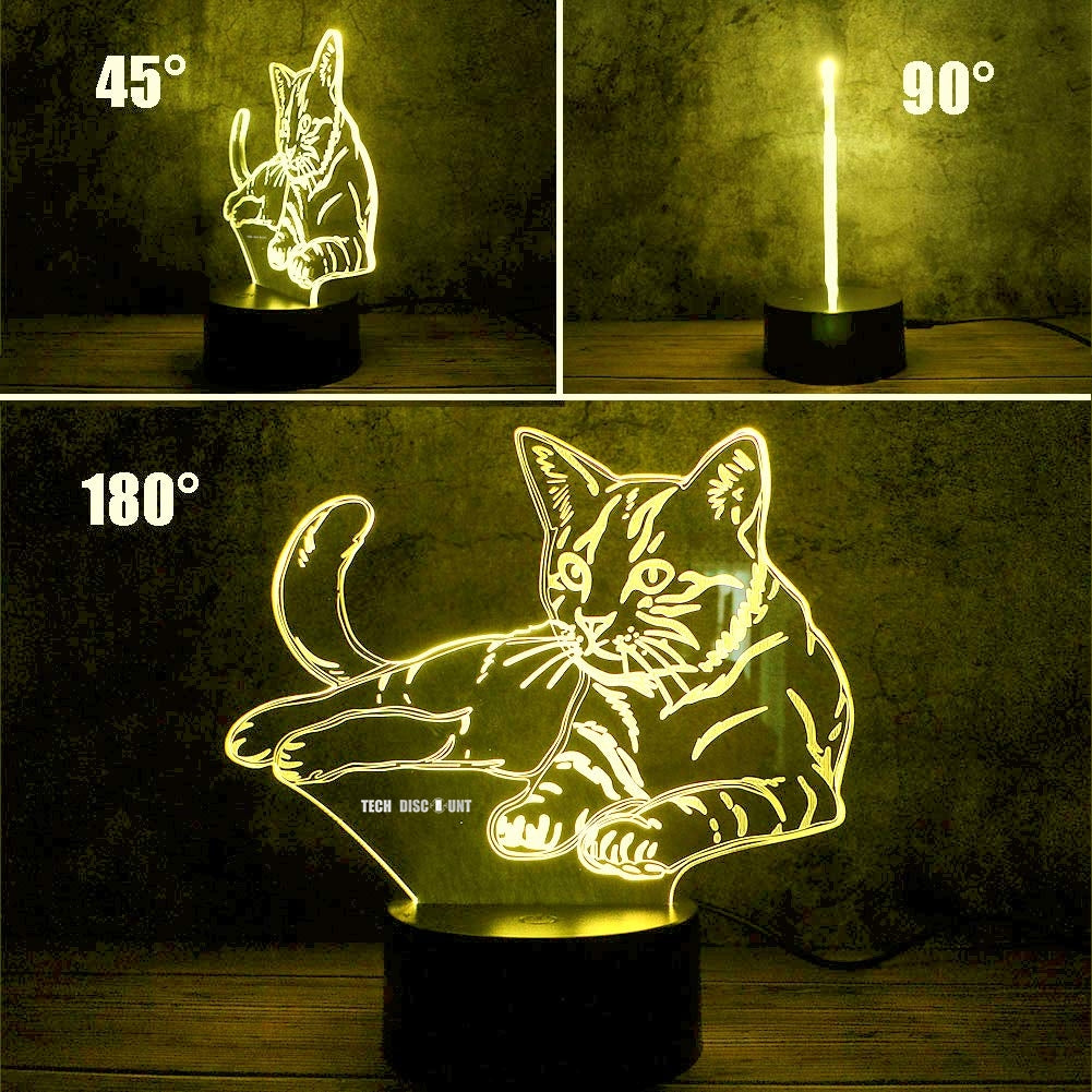 TD® Lampe effet 3D Chat Kitty, 3D Night Light, Touch Télécommande de charge, Cadeau décoratif Sept couleurs veilleuse chambre soft