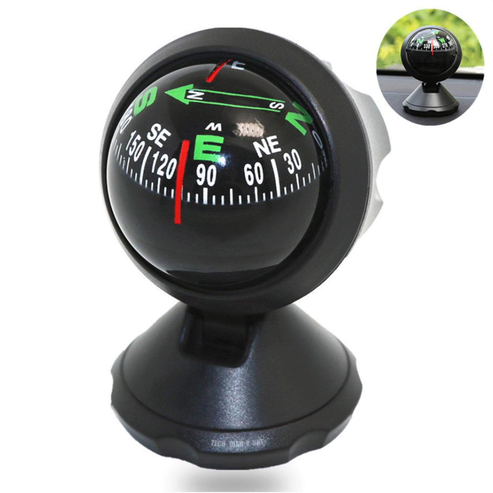 TD® Boussole enfant pour voiture ventouse GPS navigation caméra réglable direction voyage tableau de bord support boule noire petite