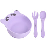 TD® Bol en silicone de qualité alimentaire pour enfants nourrissant des couverts bébé cuillère fourchette ours ventouse