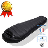TD® Sac de couchage en duvet ultraléger momie noir en plein air sac de couchage en duvet de canard blanc pause déjeuner hôtel de