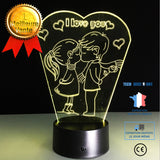 TD® 3D Veilleuse 3D Visuel Ampoule Illusion D'Optique Color&eacute; Led Lampe De Table Tactile Lumi&egrave;re Romantique Je T'Aime D