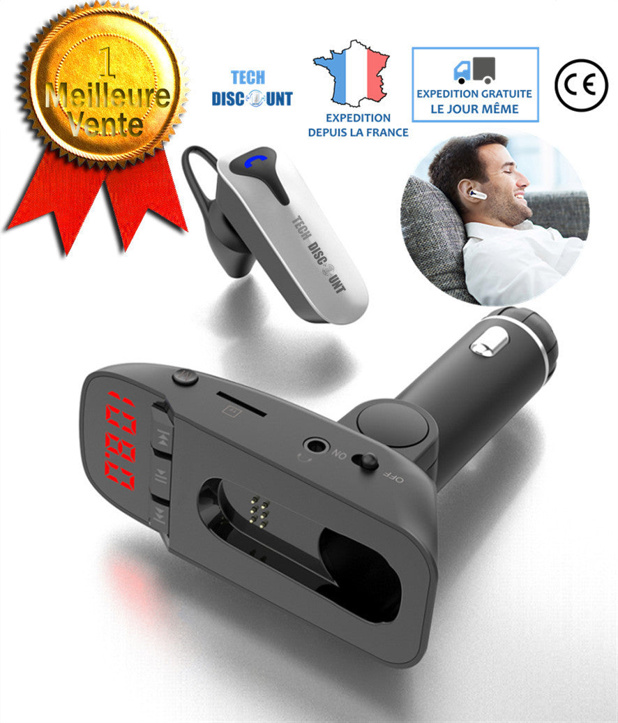 TD® Transmetteur bluetooth compatible kit mains libres voiture USB lecteur cartes SD chargeur sans fil iphone intelligent radio FM