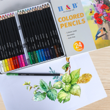 Ensemble de crayons de couleur 24 couleurs, pinceau de plomb couleur à base d'huile, boîte en fer blanc, fournitures d'art pe