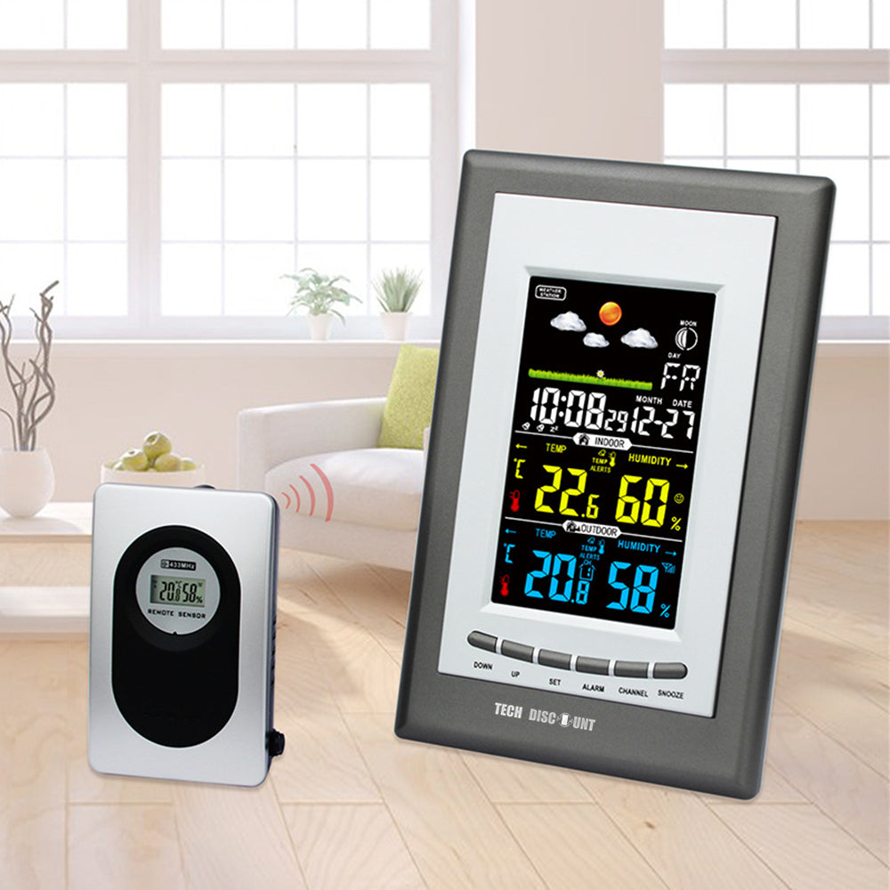 TD® Horloge météo multifonctionnelle affichage météo sans fil indicateur température humidité  éclairage météo extérieure numérique