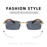 TD® Lunettes de soleil branches en grain de bois Lunettes de soleil marines sans cadre pour femmes de la mode européenne et américai