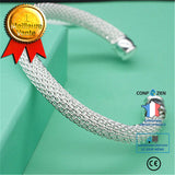 Bracelet en argent pour femme à la mode plaqué argent jonc tube net Bracelet femme bijoux créatifs vacances, cadeau d'anniver
