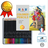 Ensemble de crayons de couleur 24 couleurs, pinceau de plomb couleur à base d'huile, boîte en fer blanc, fournitures d'art pe