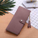 TD® Portefeuille Femmes Simple Long Porte-Monnaie Gland à Franges Porte-Cartes Sac à Main  Couleur Taupe Rouge Double Fermeture